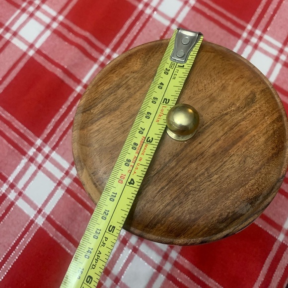 Blue and White Checkered Canisters with Wooden Lids, large - Picture 4 of 6